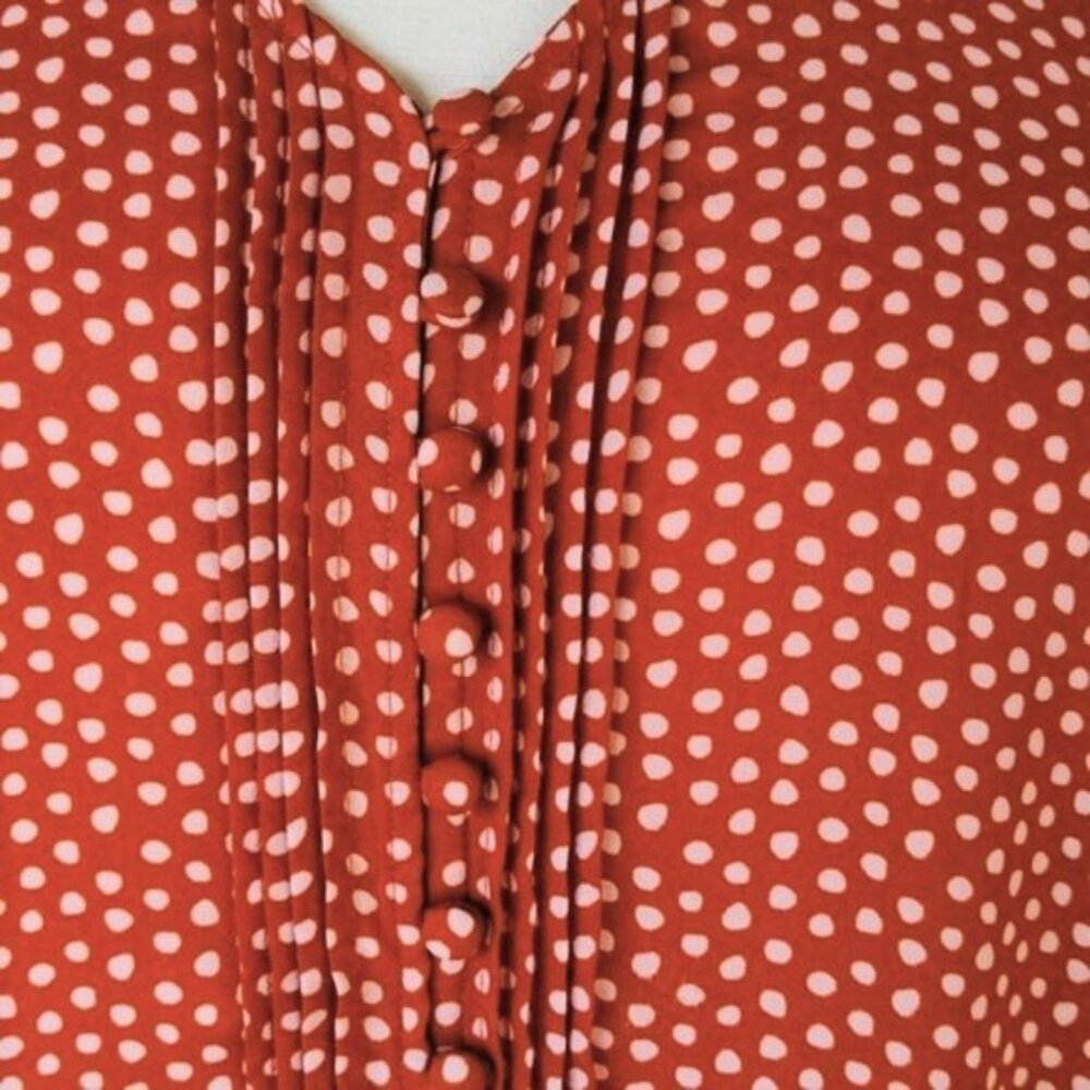 Torrid 1X Tunic Blouse Georgette Rusty Orange & Creamy Ivory White Polka Dots - Picture 7 of 9